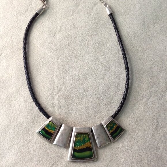 Chico "Older" Chunky Silver and Multicolor Cloisonné & Leather cord; Chic, Boho - Picture 1 of 4